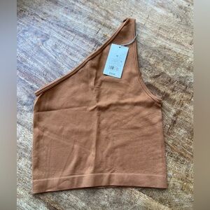 One-Shoulder Ribbed Tank Top - Brown